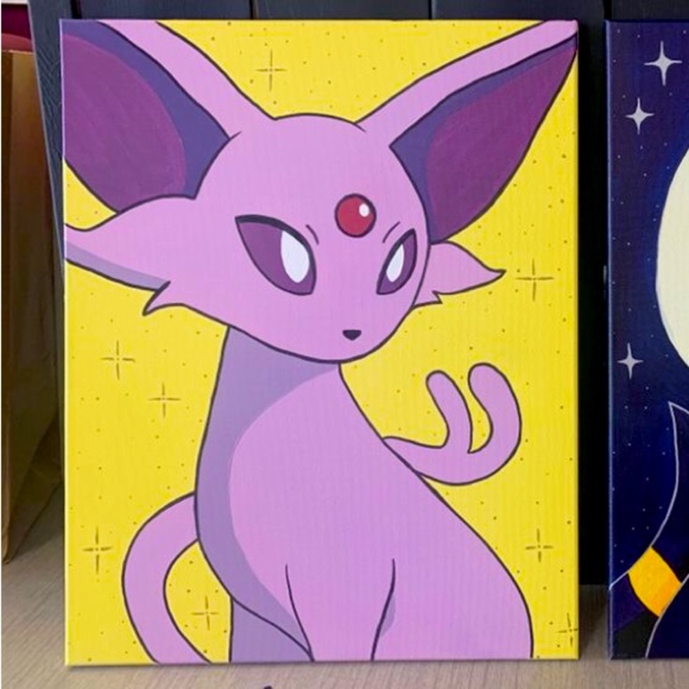 Espeon Over a Bright Yellow - Pokemon Character Painting - Room Decor - Art